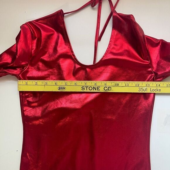 Amscan Scoop Neck Quarter Sleeve Metallic Costume Cosplay Bodysuit Red Medium - Picture 3 of 7